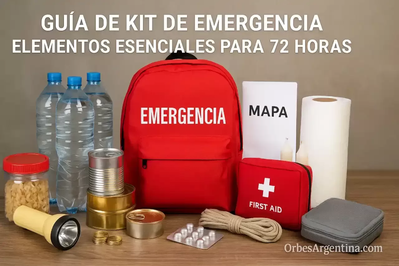 kit de emergencia con linterna y agua