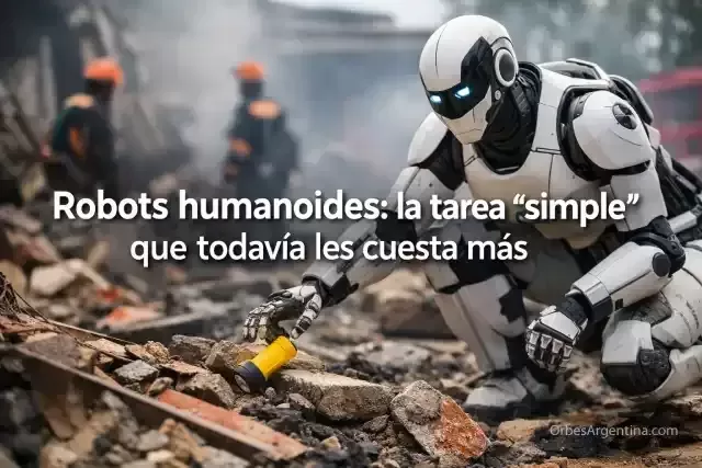Robot humanoide intentando levantar un objeto pequeño