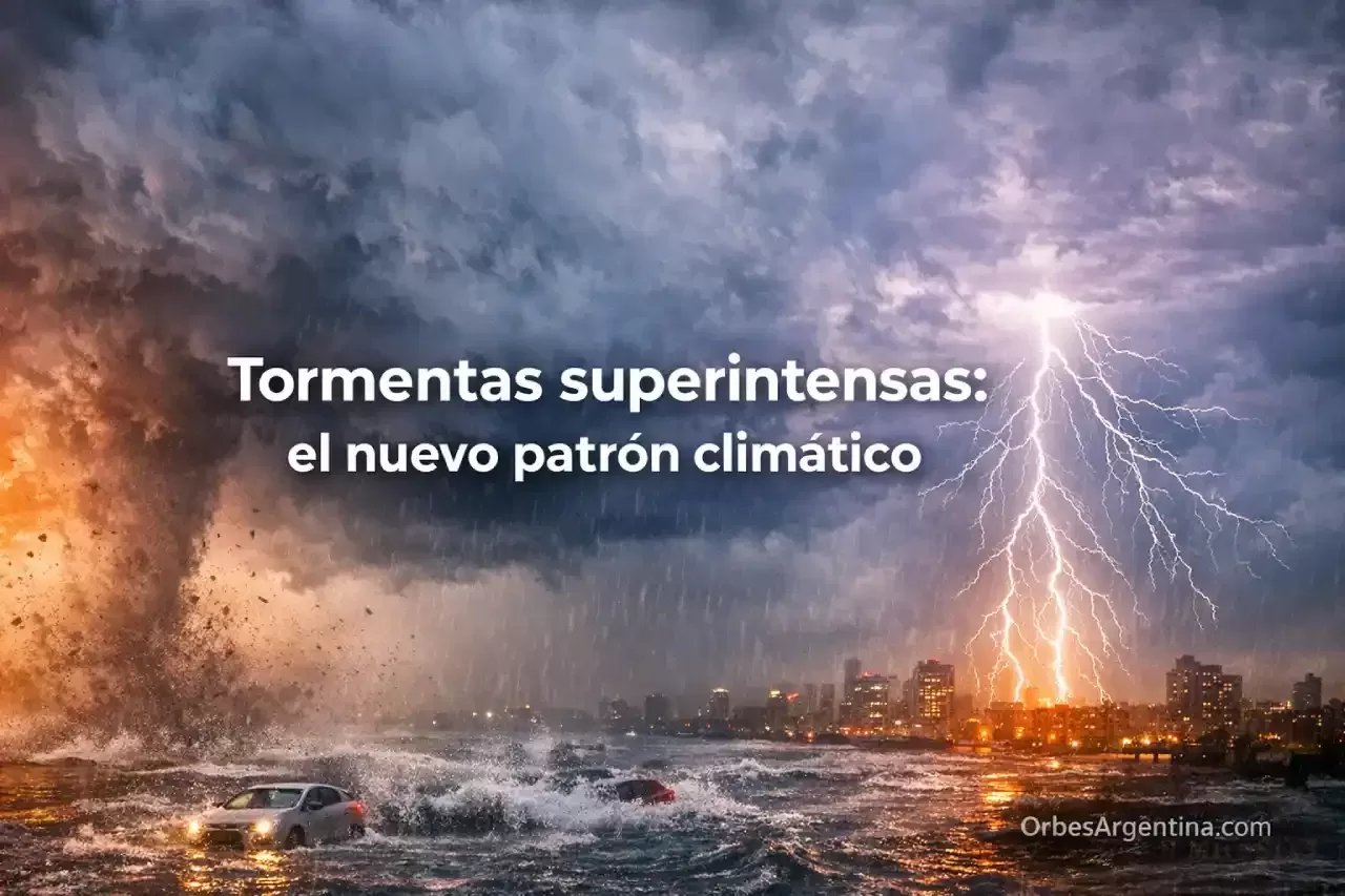 Tormenta superintensa sobre ciudad moderna