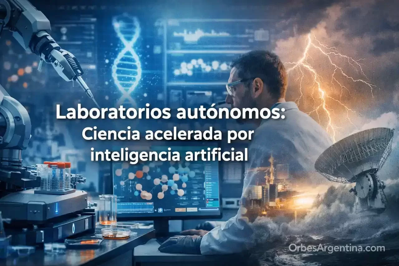 Laboratorio autónomo con robots científicos trabajando