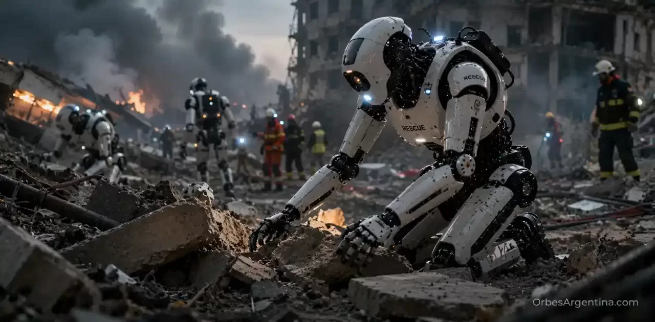 Robot humanoide en zona de emergencia climática