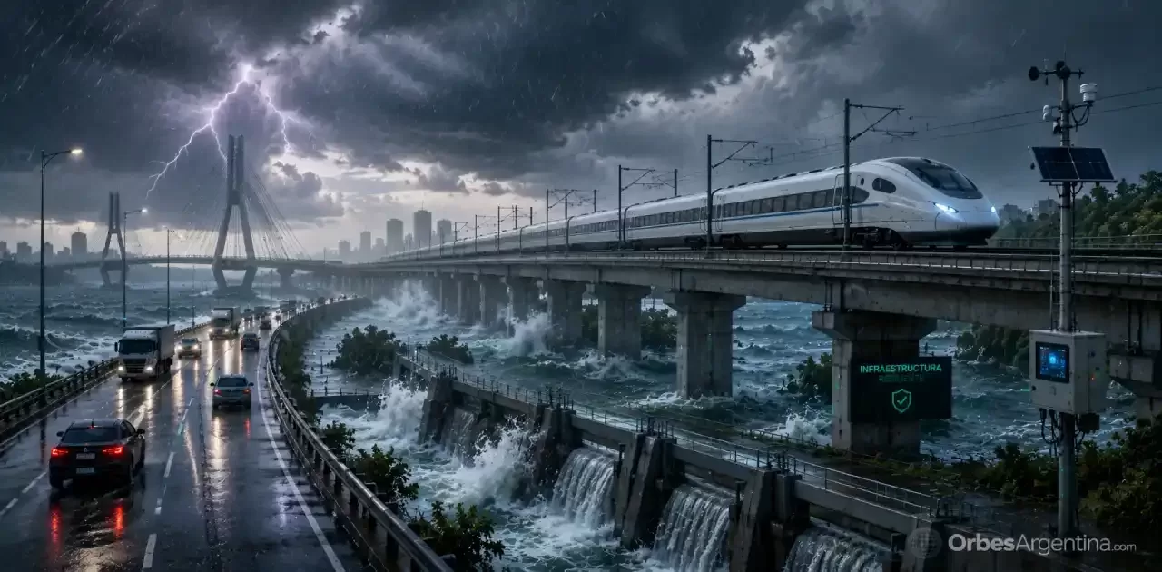 Tren de alta velocidad sobre infraestructura resiliente.
