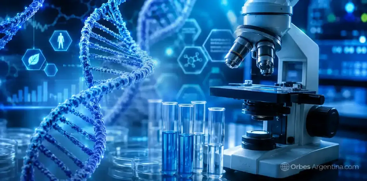 Científico utilizando tecnología CRISPR para edición genética.