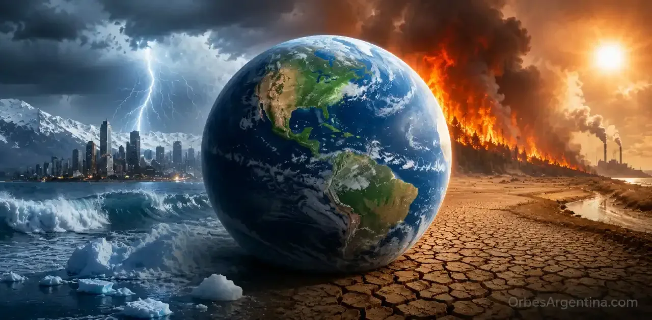 Clima extremo con tormentas sobre una gran ciudad