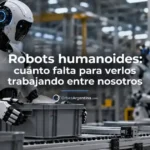 Robots humanoides trabajando junto a personas en una fábrica