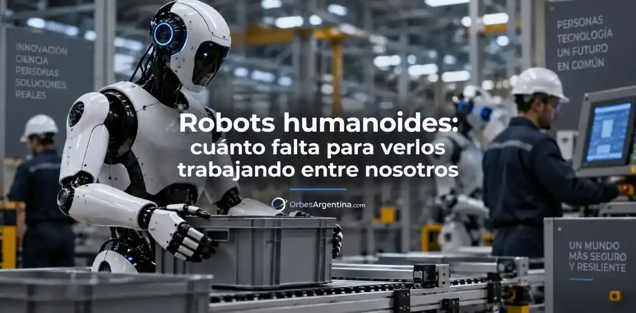 Robots humanoides trabajando junto a personas en una fábrica