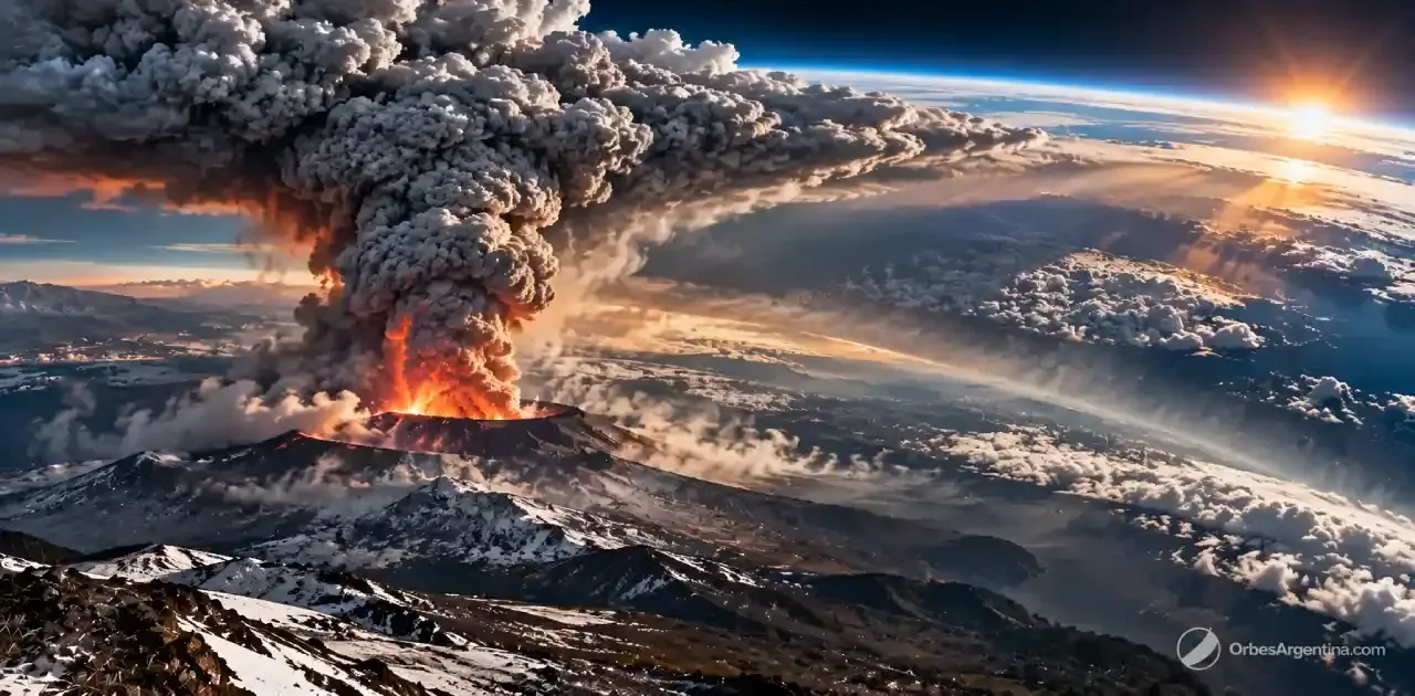 Nube de ceniza producida por una gran erupción volcánica