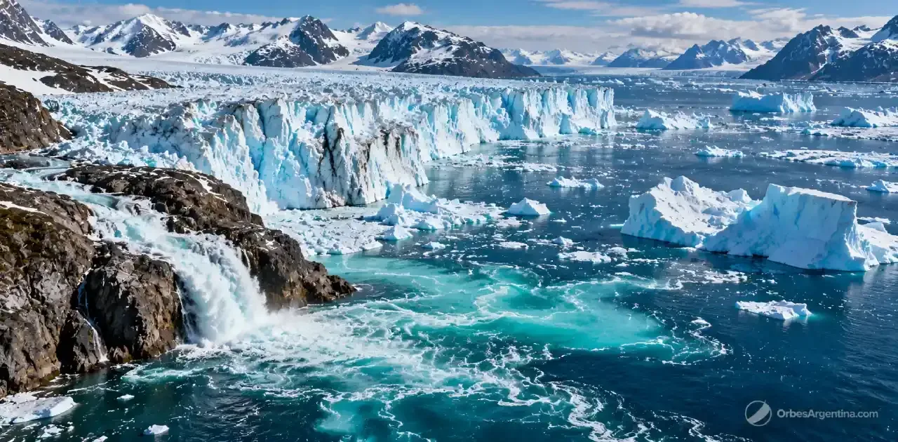 Glaciares de Groenlandia descargando hielo al océano
