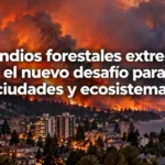 Incendio forestal extremo avanzando hacia una zona urbana