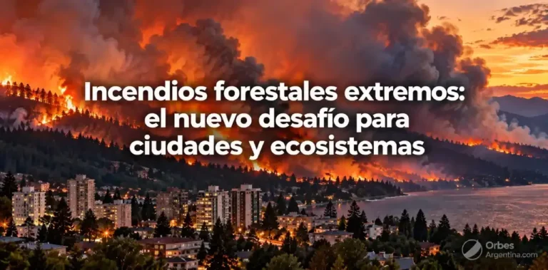 Incendio forestal extremo avanzando hacia una zona urbana