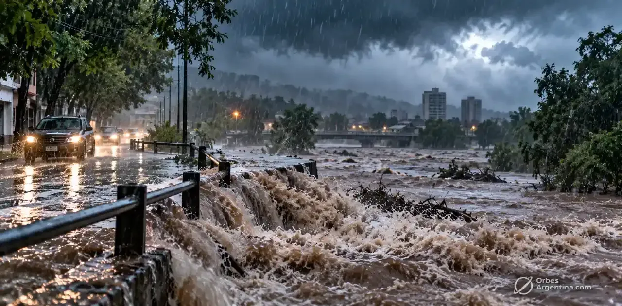 Calle urbana cubierta por una inundación repentina