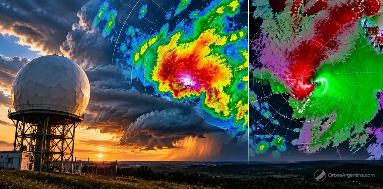 Imagen radar de una supercélula con lluvia y granizo