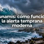 Tsunami aproximándose a una zona costera