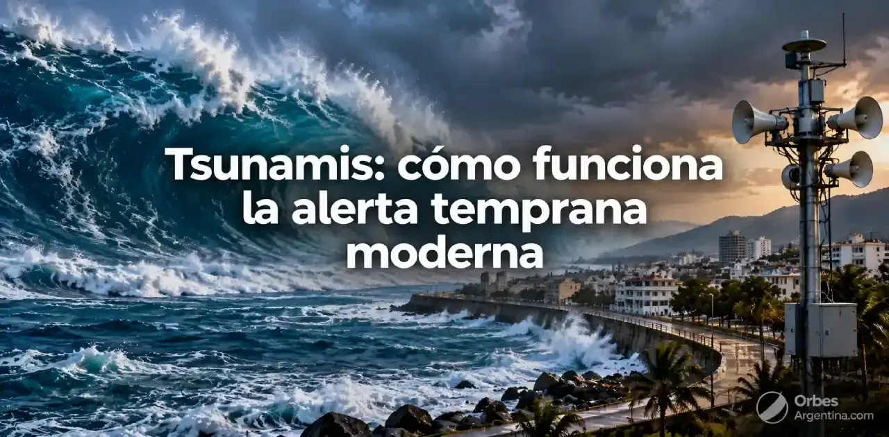 Tsunami aproximándose a una zona costera